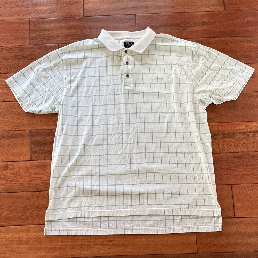Jos. A Bank White/Green/Yellow Checkered Polo Shirt Size XXL